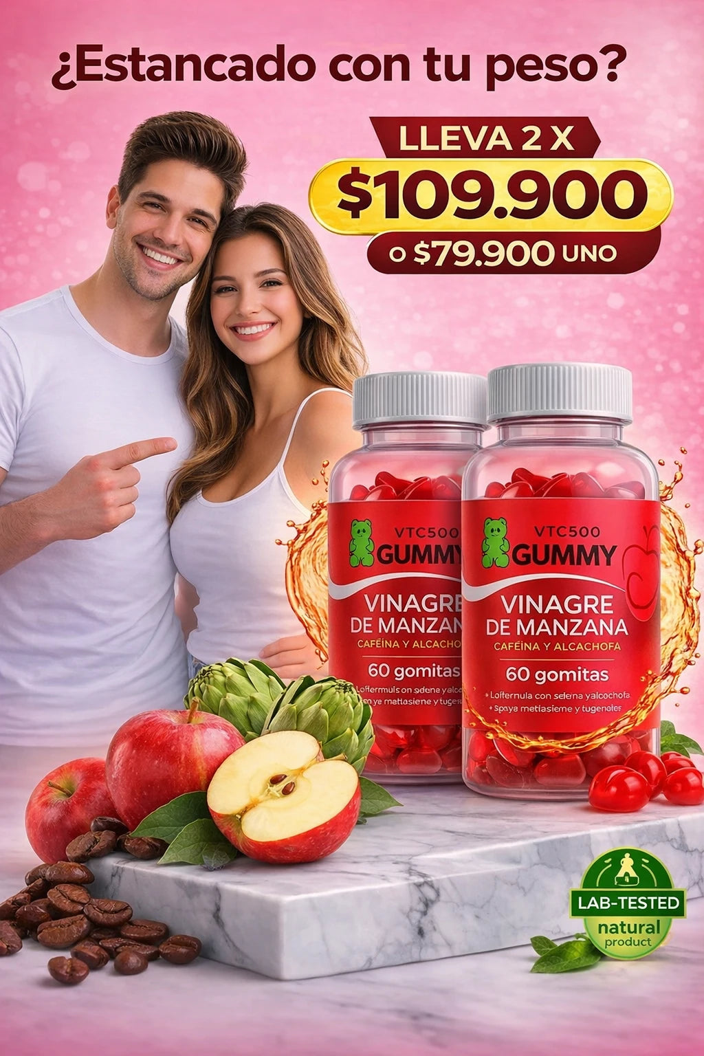 Gomitas de Vinagre de Manzana VTC500 con Cafeína y Alcachofa